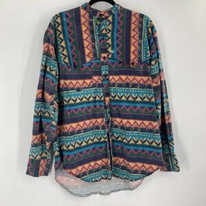 Vintage The Look Retro Aztec Southwest Button Western Rodeo Shirt Men’s Size L